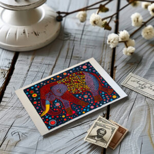 raxxa Postkarte: Red Blue Abstract Elephant with flower Dots
