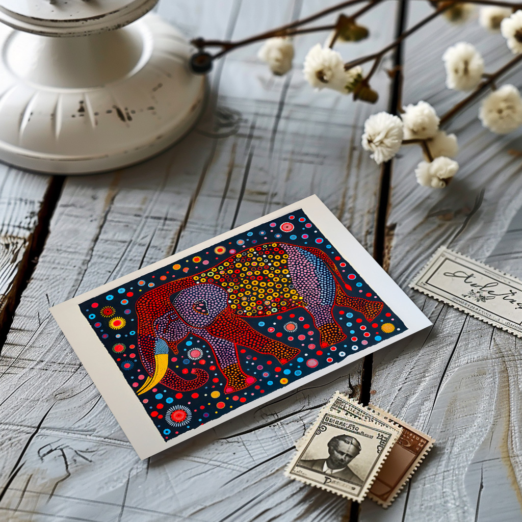 raxxa Postkarte: Red Blue Abstract Elephant with flower Dots