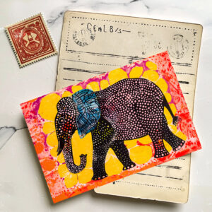 raxxa Postkarte: Vibrant Elephant with Pink Circles