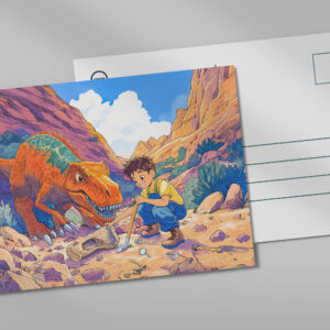 raxxa Postkarte: Anime boy with T-Rex on fossil hunt
