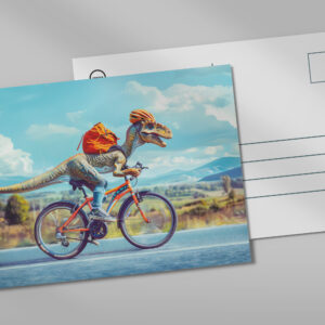 raxxa Postkarte: Dinosaur Cycling Through Countryside