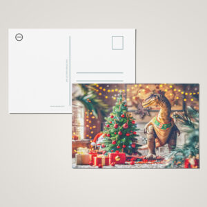 raxxa Postkarte: T-Rex Celebrating Christmas by Tree