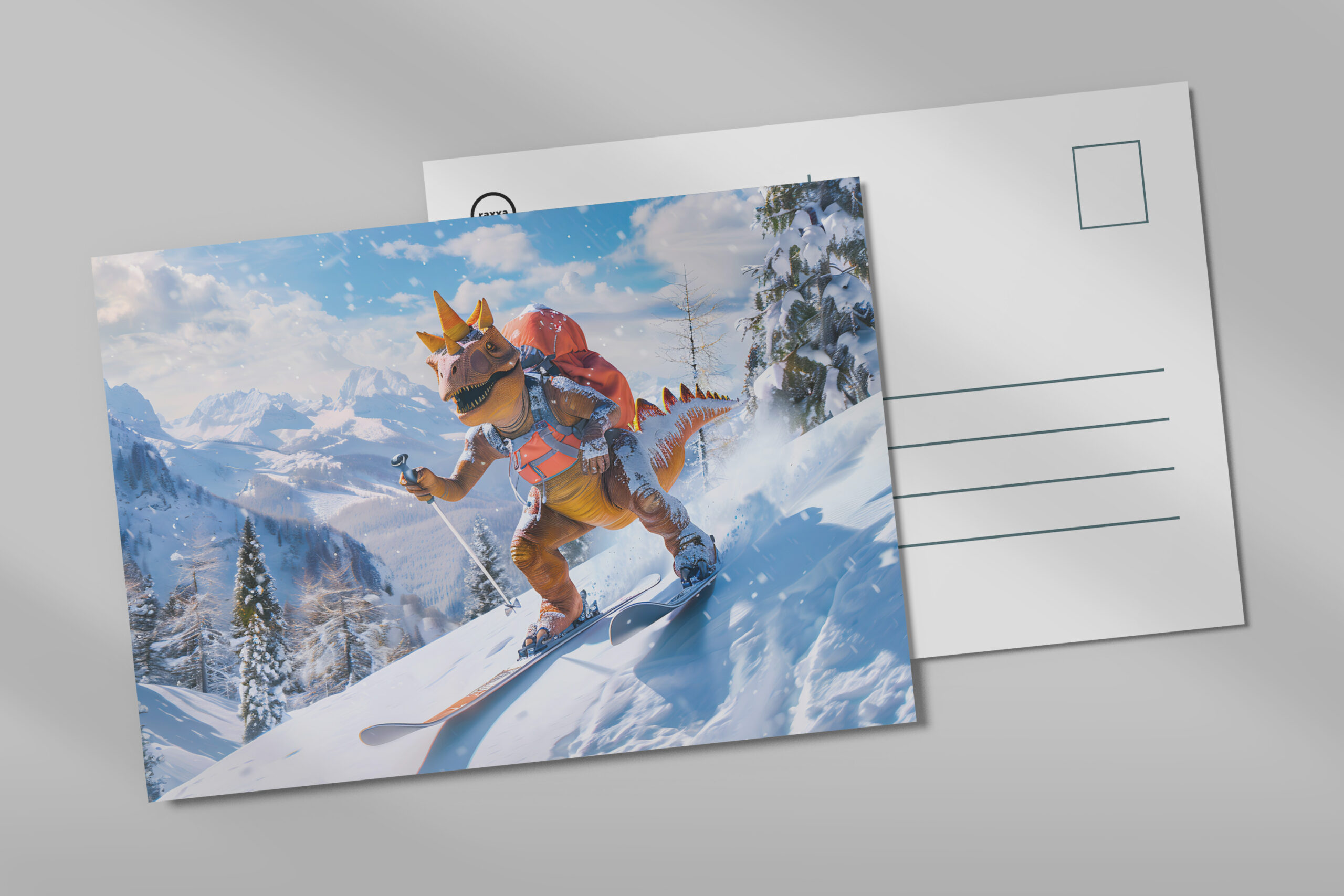 raxxa Postkarte: Dino Ski Adventure in the Alps