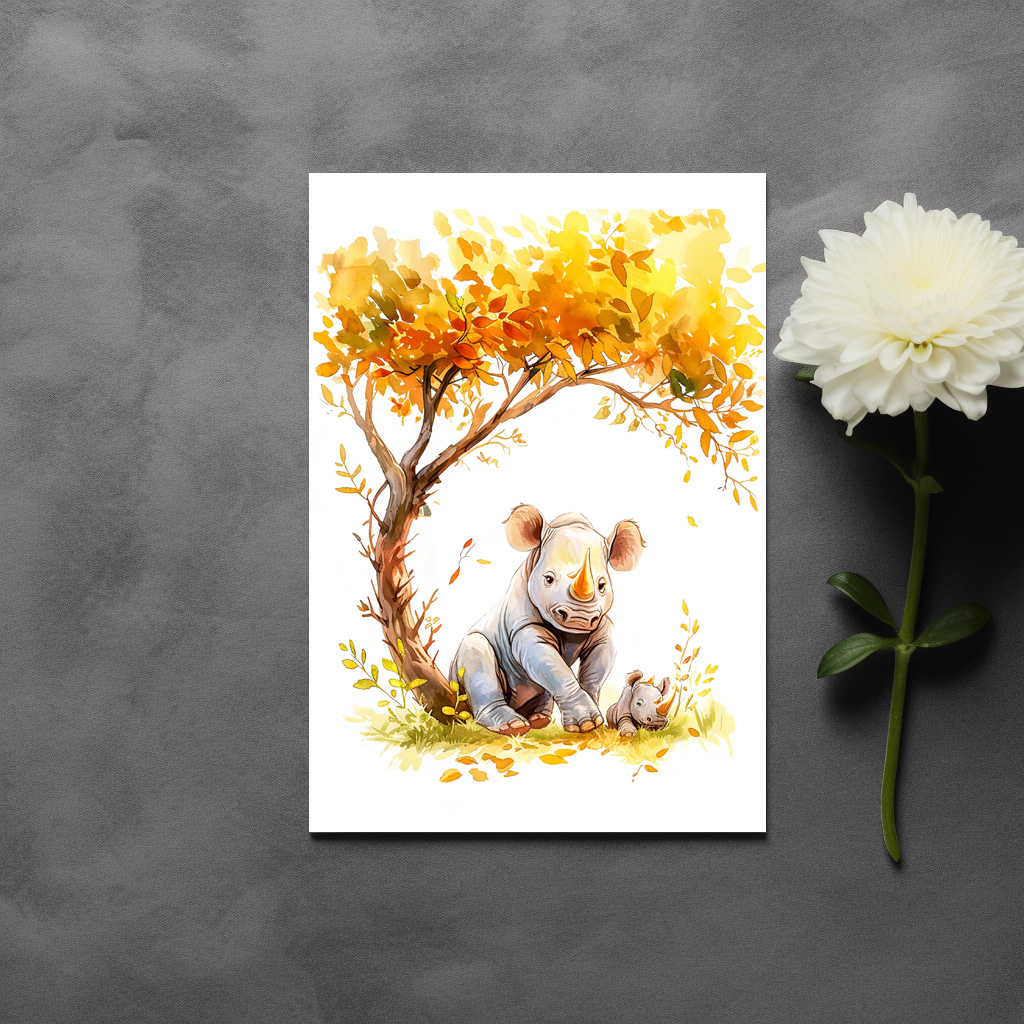 raxxa Postkarte: Baby Rhino Resting Under a Tree