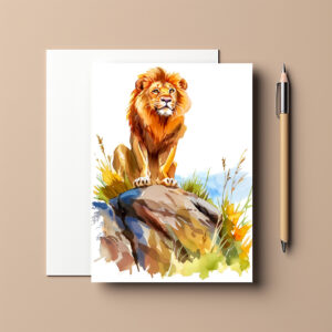 raxxa Postkarte: Watercolor painting of lion sitting on a rock