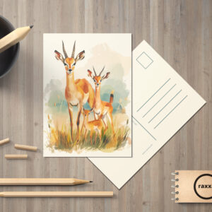 raxxa Postkarte: Watercolor painting of antelope family in the grass