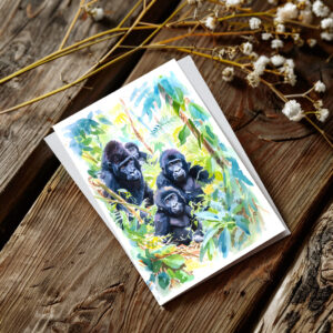 raxxa Postkarte: Watercolor painting of gorilla family in jungle
