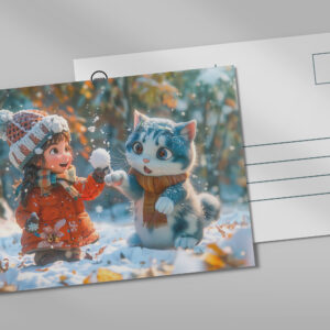 raxxa Postkarte: First Snow Playtime with Fantasy Cat