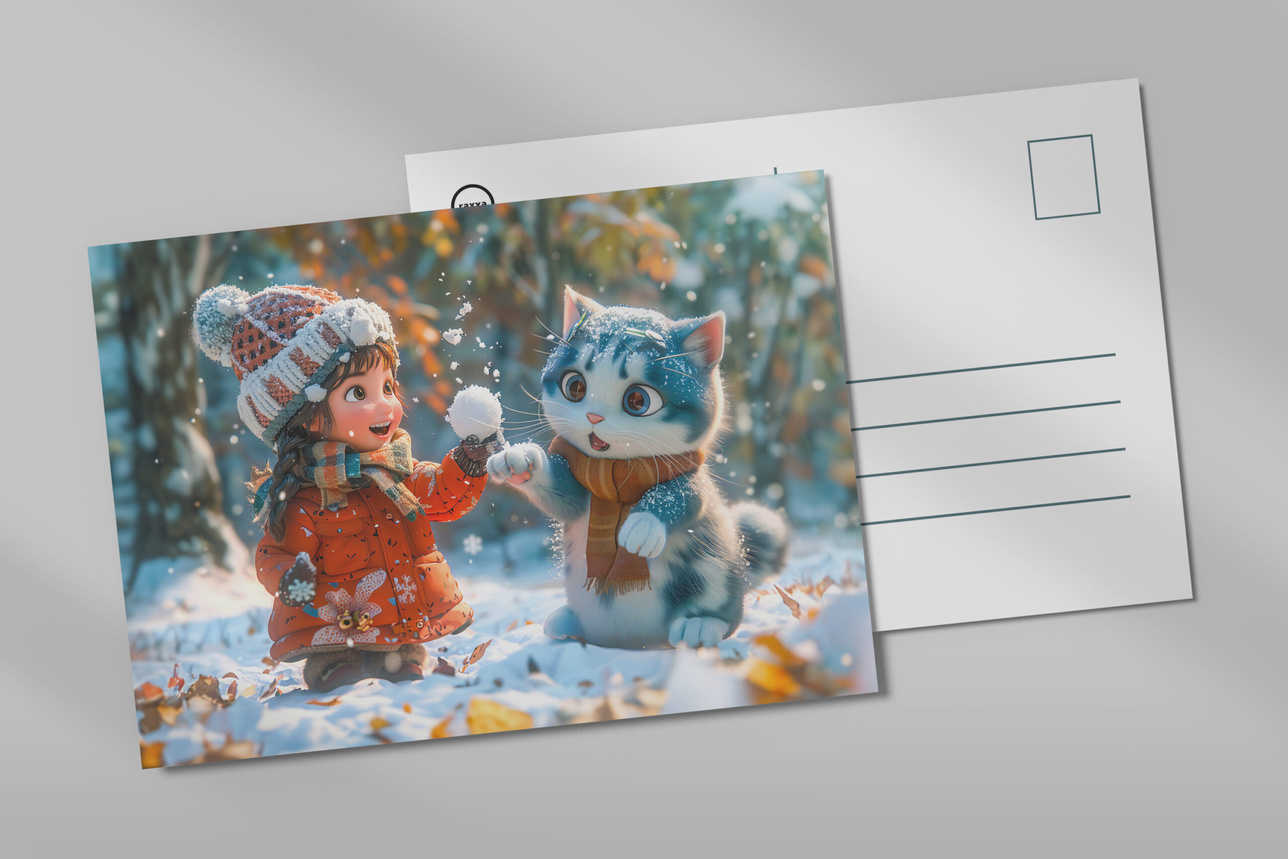raxxa Postkarte: First Snow Playtime with Fantasy Cat