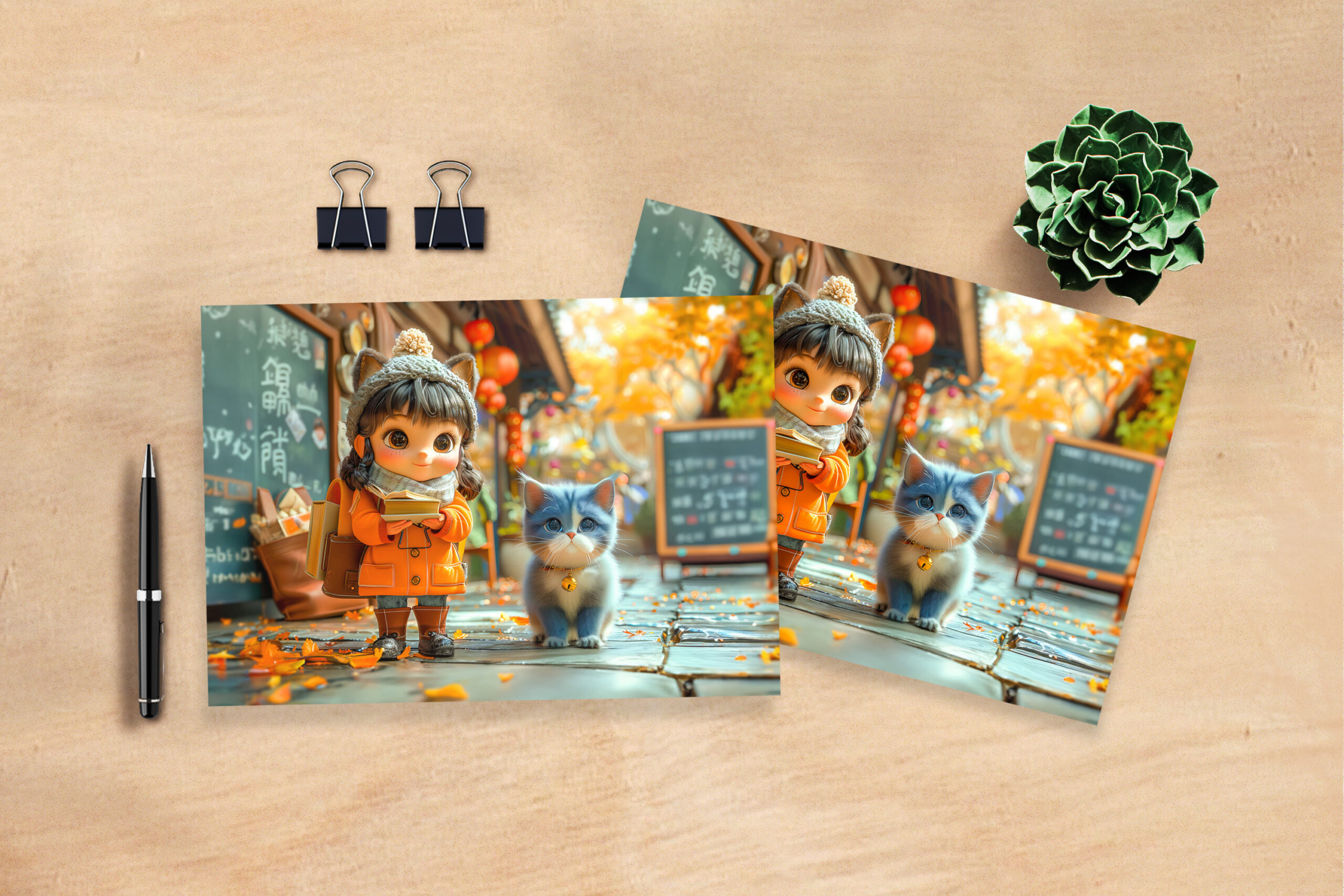raxxa Postkarte: Fantasy Girl and Cat Go to School