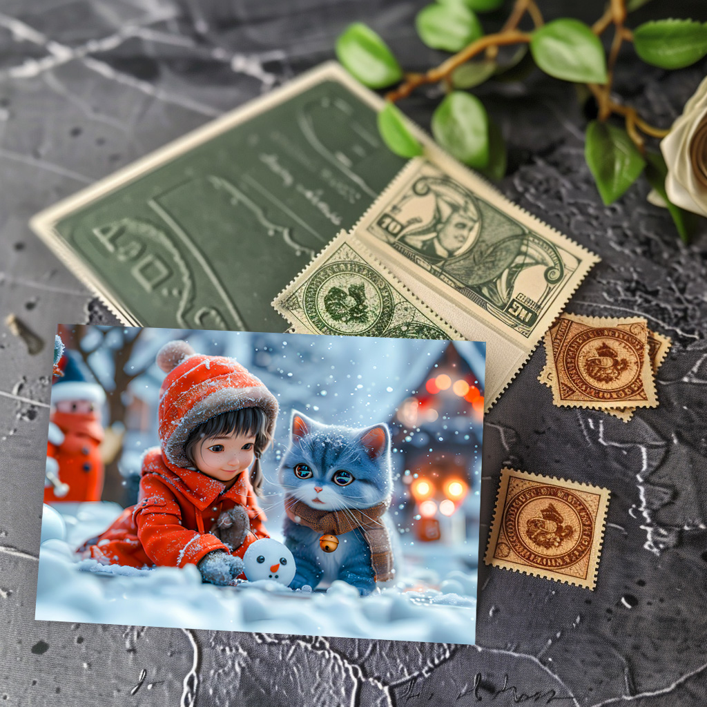 raxxa Postkarte: Magical Winter Day with Girl and Cat