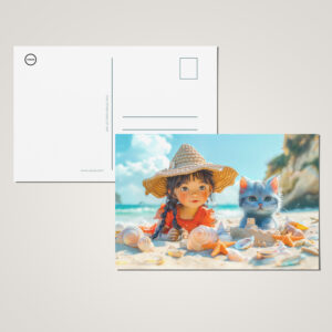 raxxa Postkarte: Beach Day with Fantasy Girl and Cat