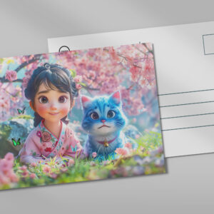 raxxa Postkarte: Sakura Blossom Girl and Her Cat