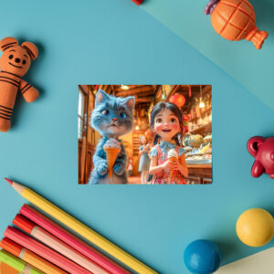 raxxa Postkarte: Girl and Cat at Chinese Market