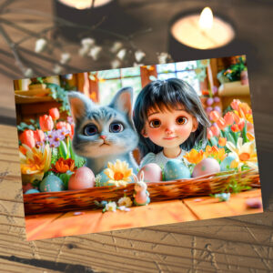 raxxa Postkarte: Easter Fantasy Girl and Her Cat