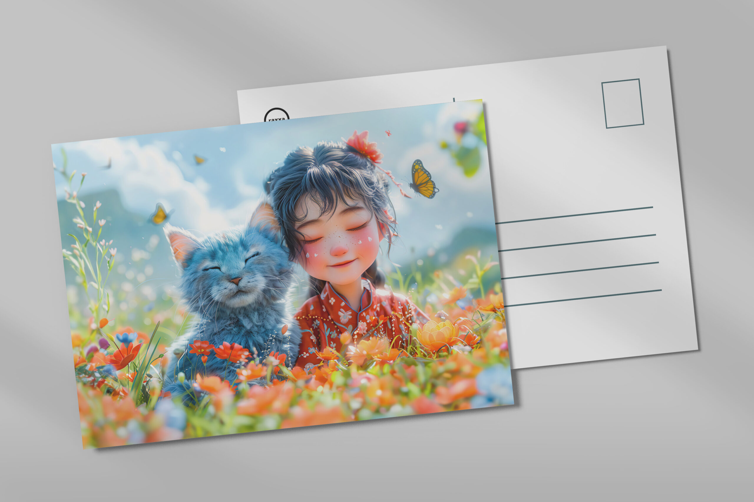 raxxa Postkarte: Summer Nap with Fantasy Girl and Cat