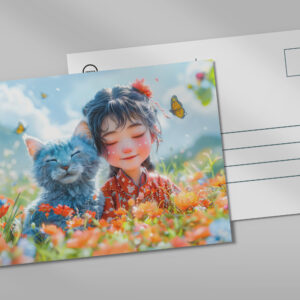 raxxa Postkarte: Summer Nap with Fantasy Girl and Cat