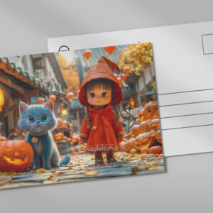 raxxa Postkarte: Halloween Adventure with Girl and Cat