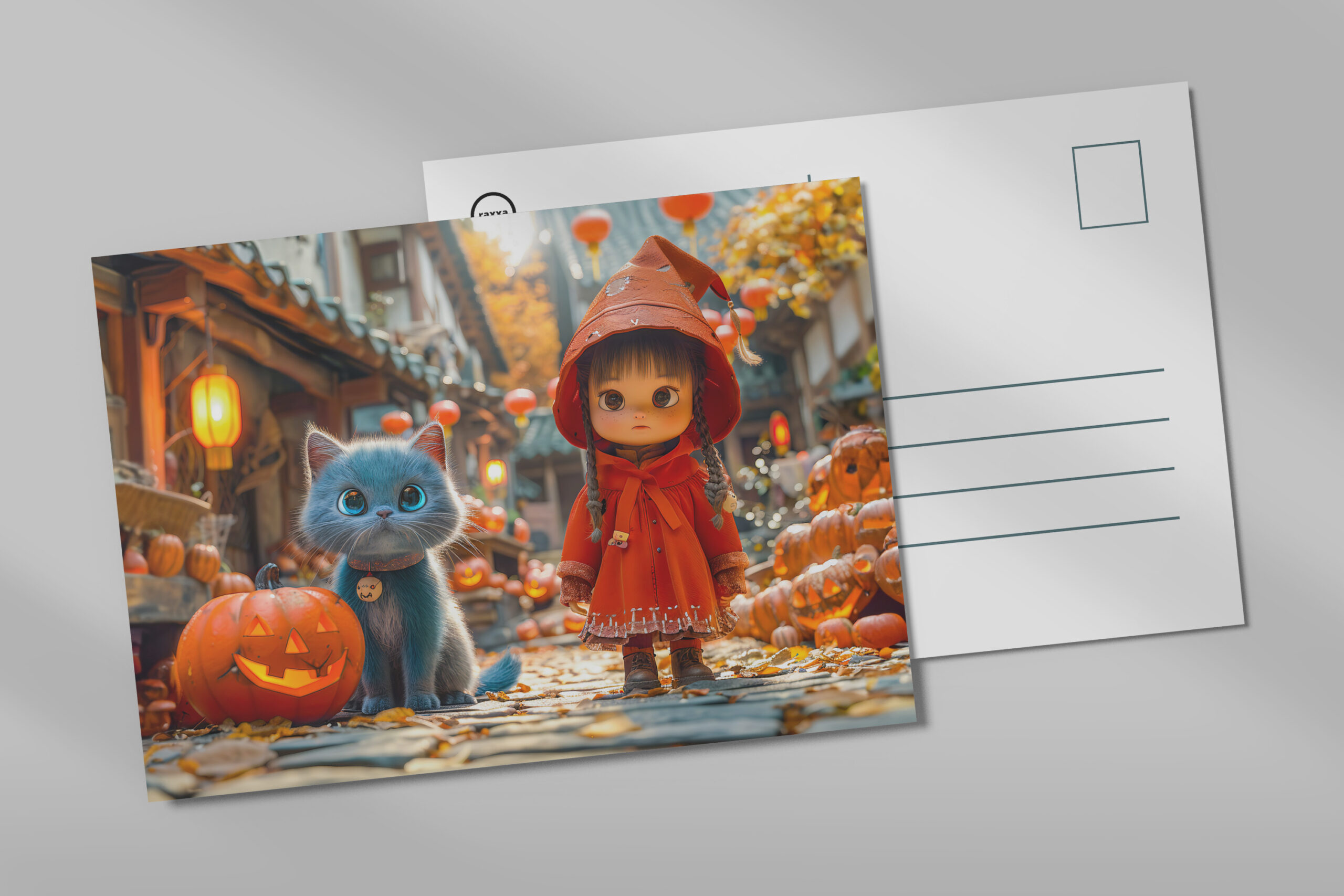 raxxa Postkarte: Halloween Adventure with Girl and Cat