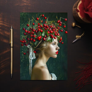 raxxa Postkarte: Red Cherry Crown Romantic Portrait