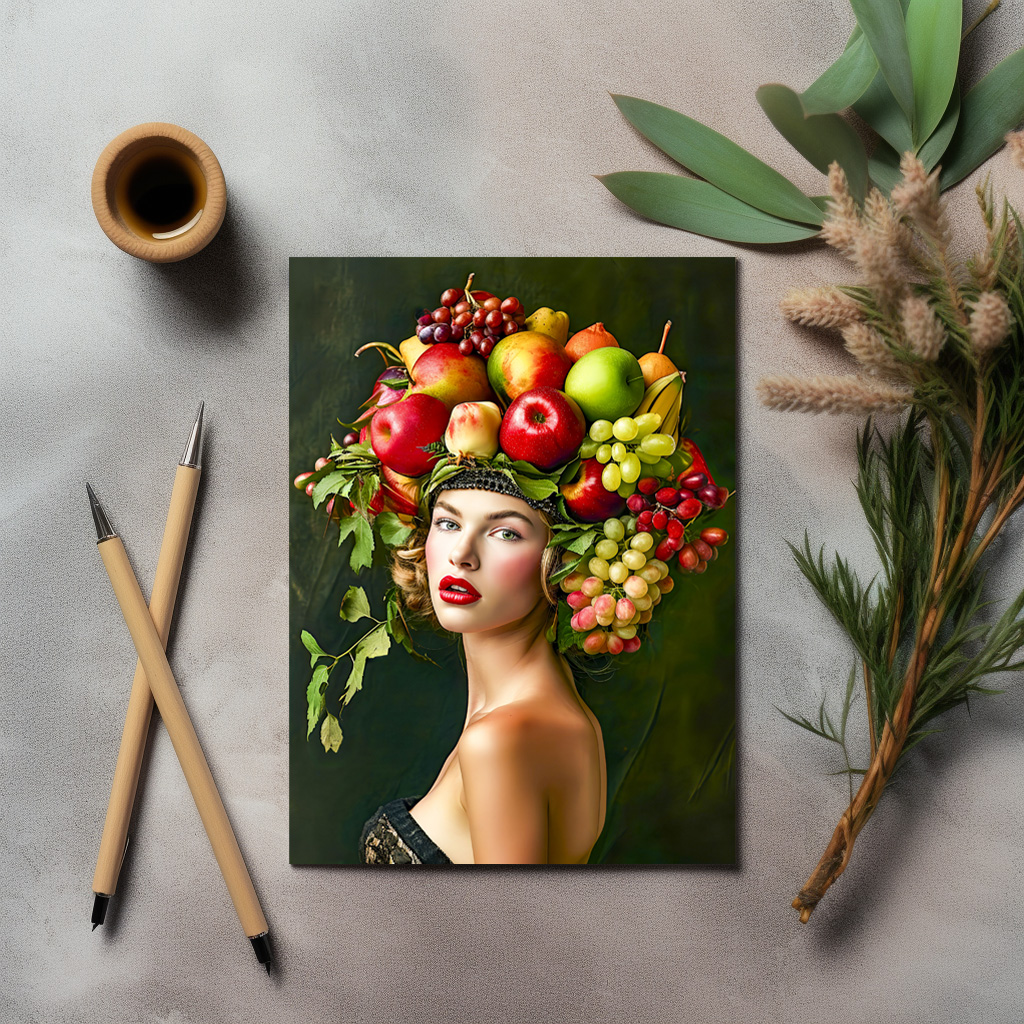 raxxa Postkarte: Elegant Woman with Apple Fruit Hat