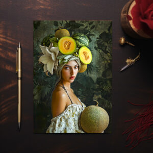 raxxa Postkarte: Melon Garden Muse with fruits on head