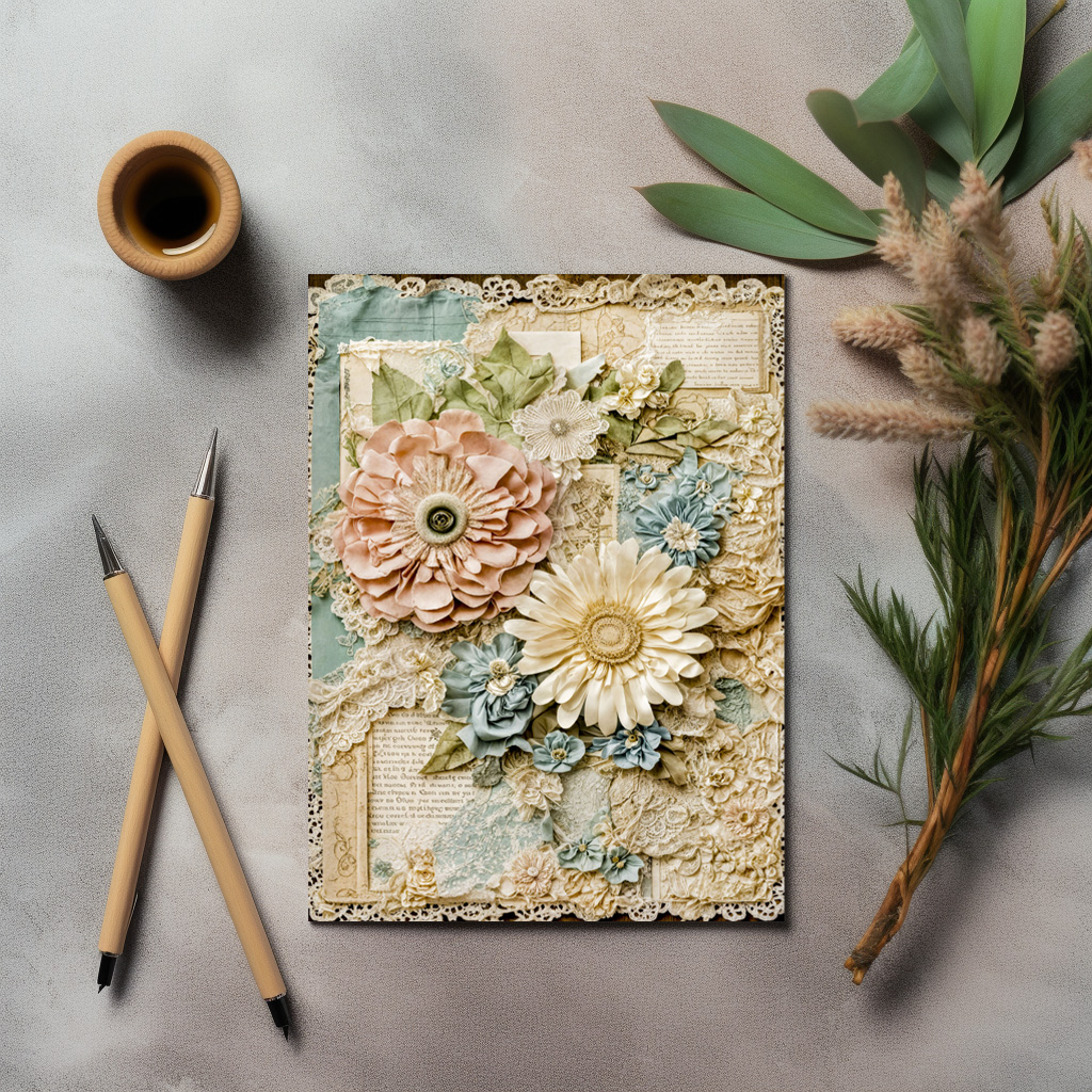 raxxa Postkarte: Vintage floral collage with layered textures