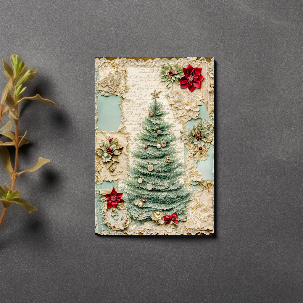 raxxa Postkarte: Shabby chic Christmas Tree with Decorations