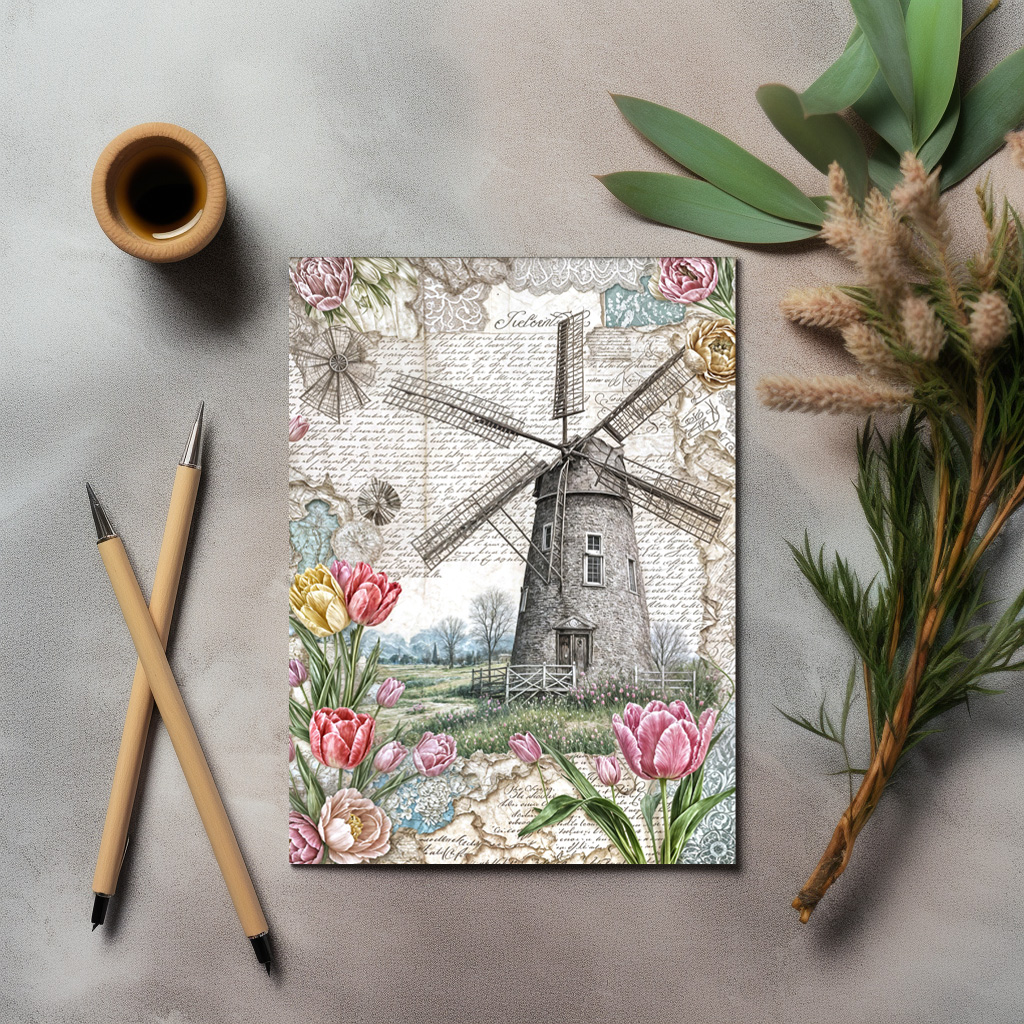 raxxa Postkarte: Windmill with Pink Tulips
