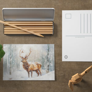 raxxa Postkarte: Deer in winter forest with snow watercolor painting