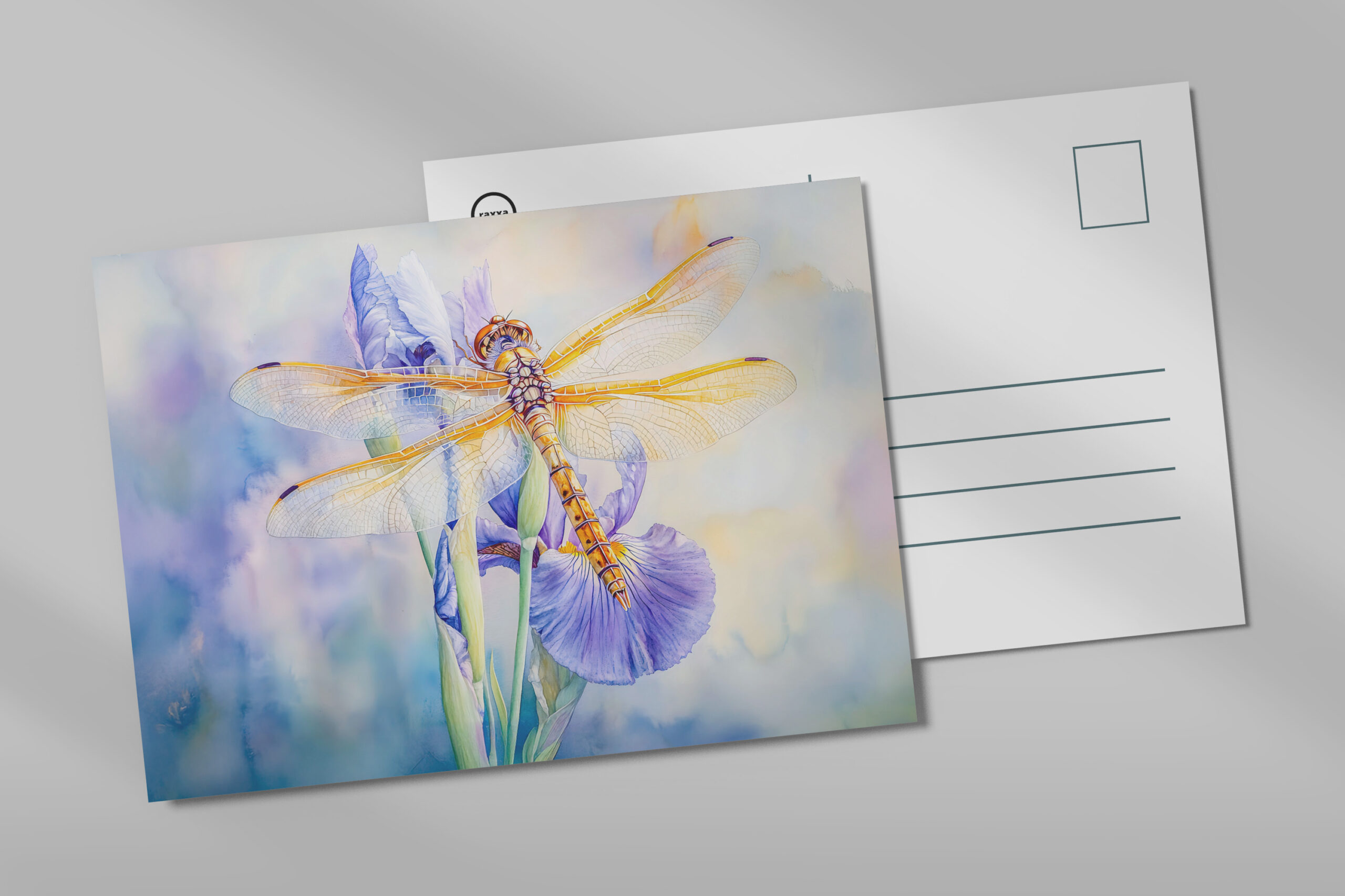raxxa Postkarte: Dragonfly resting on a lily watercolor painting