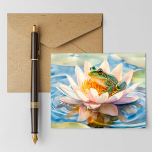 raxxa Postkarte: Frog in water lily blossom watercolor painting