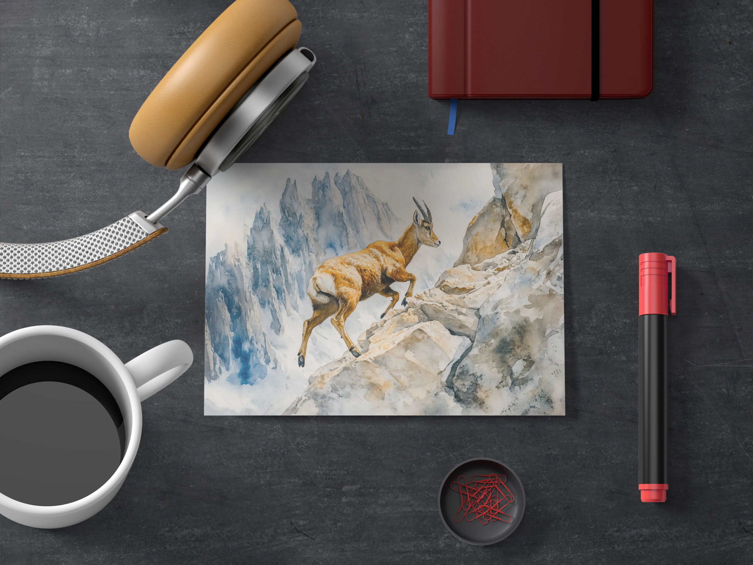 raxxa Postkarte: Ibex in the Alps watercolor painting