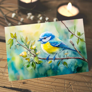 raxxa Postkarte: Blue tit on a branch watercolor painting