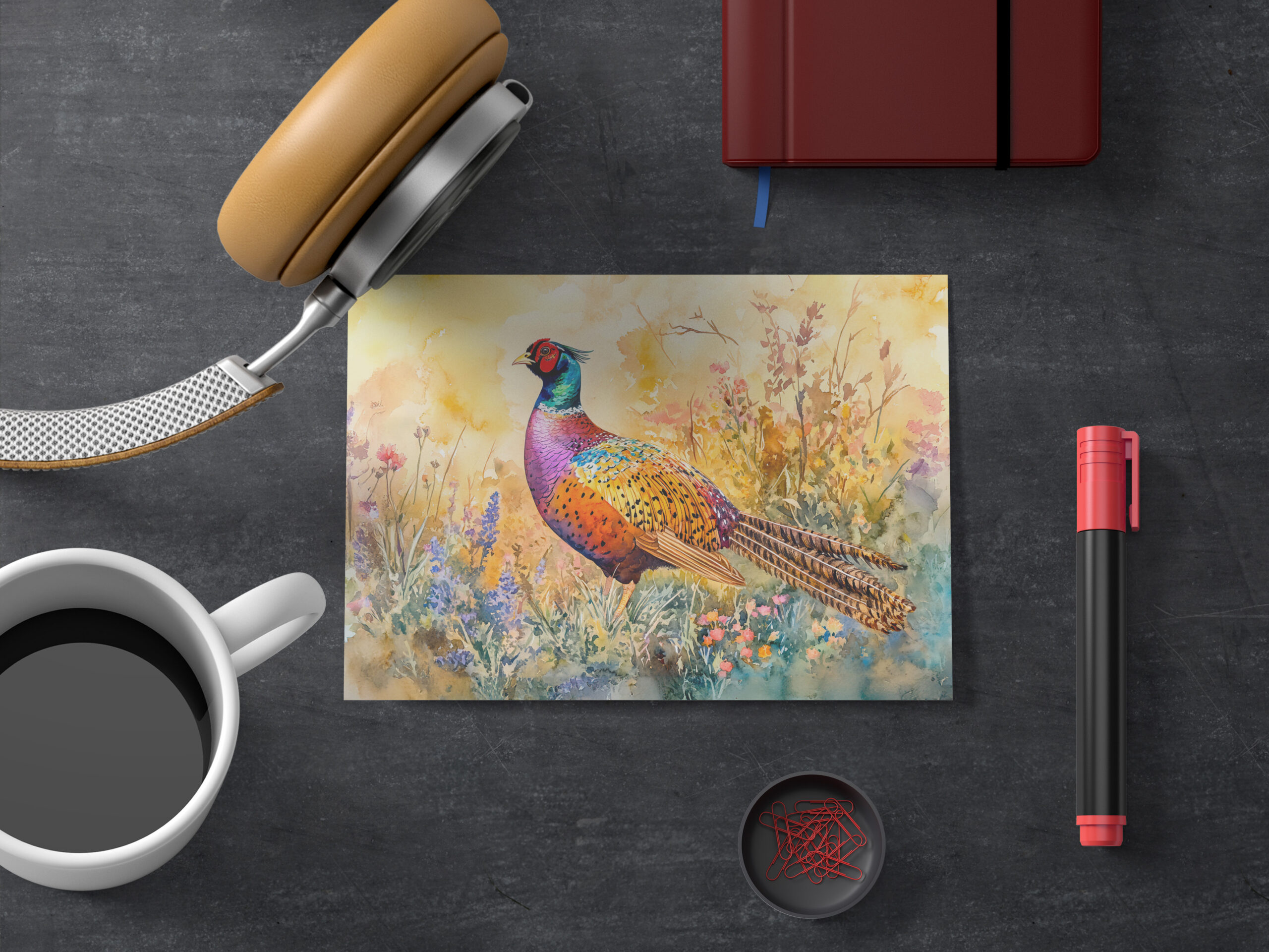 raxxa Postkarte: Pheasant on a meadow watercolor painting