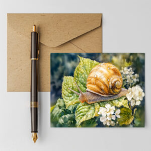 raxxa Postkarte: Snail on dogwood bush watercolor painting