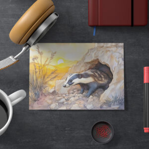 raxxa Postkarte: Badger emerging from a burrow at sunrise watercolor painting