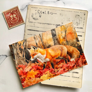 raxxa Postkarte: Fox in autumn forest watercolor painting