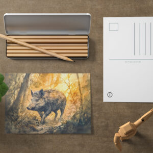 raxxa Postkarte: Wild boar in forest watercolor painting