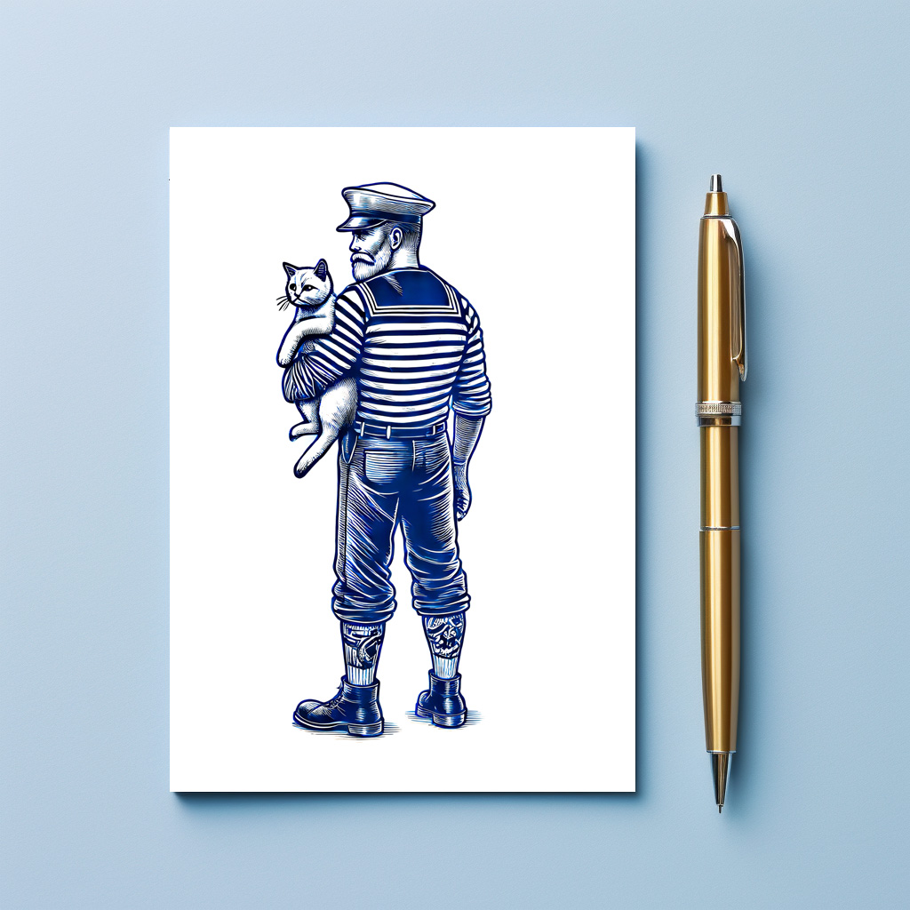 raxxa Postkarte: Vintage Illustration of a Sailor Holding a Cat