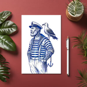 raxxa Postkarte: Vintage Illustration of a Sailor with a Seagull on His Shoulder