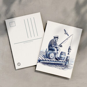 raxxa Postkarte: Vintage Illustration of a Sailor Sitting on a Pier Fishing