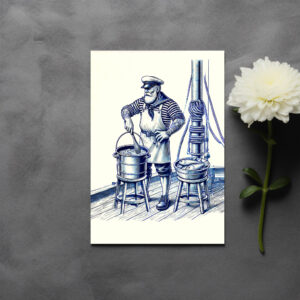 raxxa Postkarte: Vintage Illustration of a Sailor Cooking Fish Soup