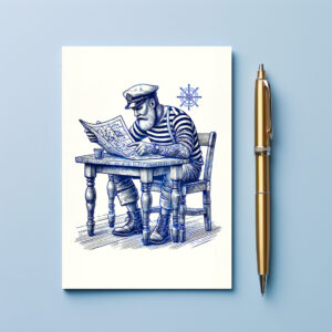raxxa Postkarte: Vintage Illustration of a Sailor Reading a Newspaper at the Table