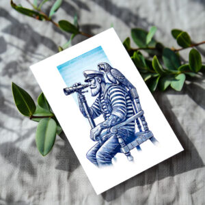 raxxa Postkarte: Vintage Illustration of a Sailor with Binoculars and a Parrot