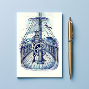 raxxa Postkarte: Vintage Illustration of a Sailor at the Helm of a Sailing Ship