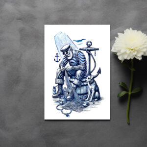 raxxa Postkarte: Vintage Sailor Mending Fishing Net with Dog