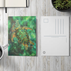 raxxa Postkarte: Green Sea Turtle in Aborigine Dot Art Style
