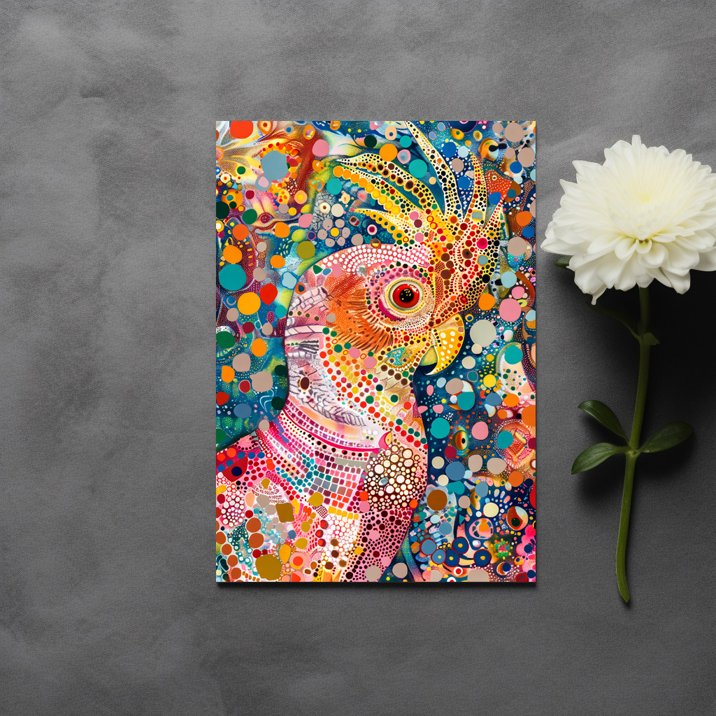 raxxa Postkarte: Pink Cockatoo in Aborigine Dot Art Style