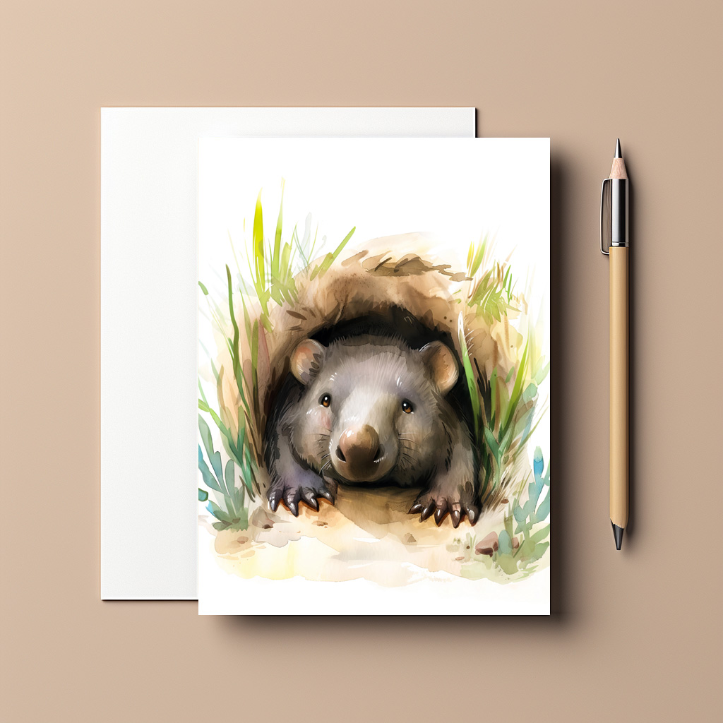 raxxa Postkarte: Watercolor Wombat Peeking from Burrow